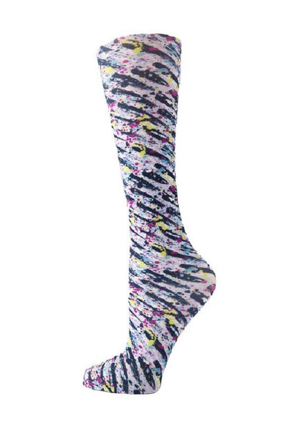 Women's Cutieful sheer compression socks in Brush Strokes pattern with 8-15mmHg graduated compression for leg support and circulation.