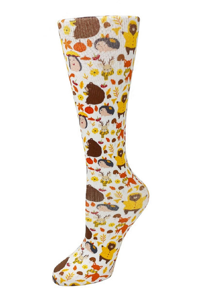 Women's knee-high wide calf compression socks in Bearing The Weather print - Cutieful 10-18 mmHg moderate graduated compression for nurses and healthcare workers.