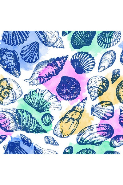 Women's knee-high wide calf compression socks in Seashells print - Cutieful 10-18 mmHg moderate graduated compression for nurses and healthcare workers.