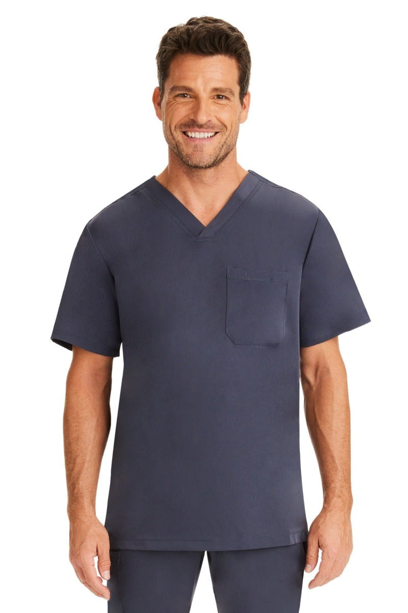 Pewter grey Healing Hands HH Works men's medical scrub top with professional fit.