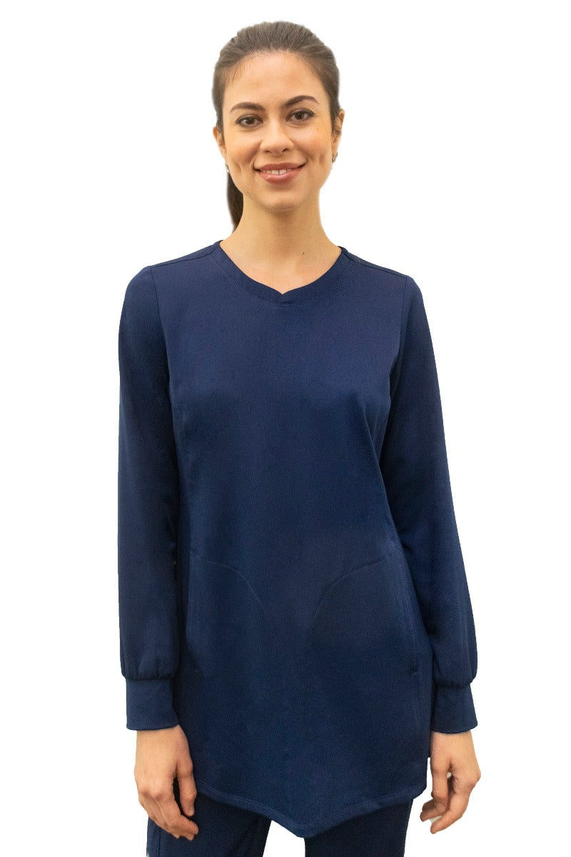 Healing Hands HH Works 4001 Fatima Long Sleeve Scrub Top in Navy Blue.
