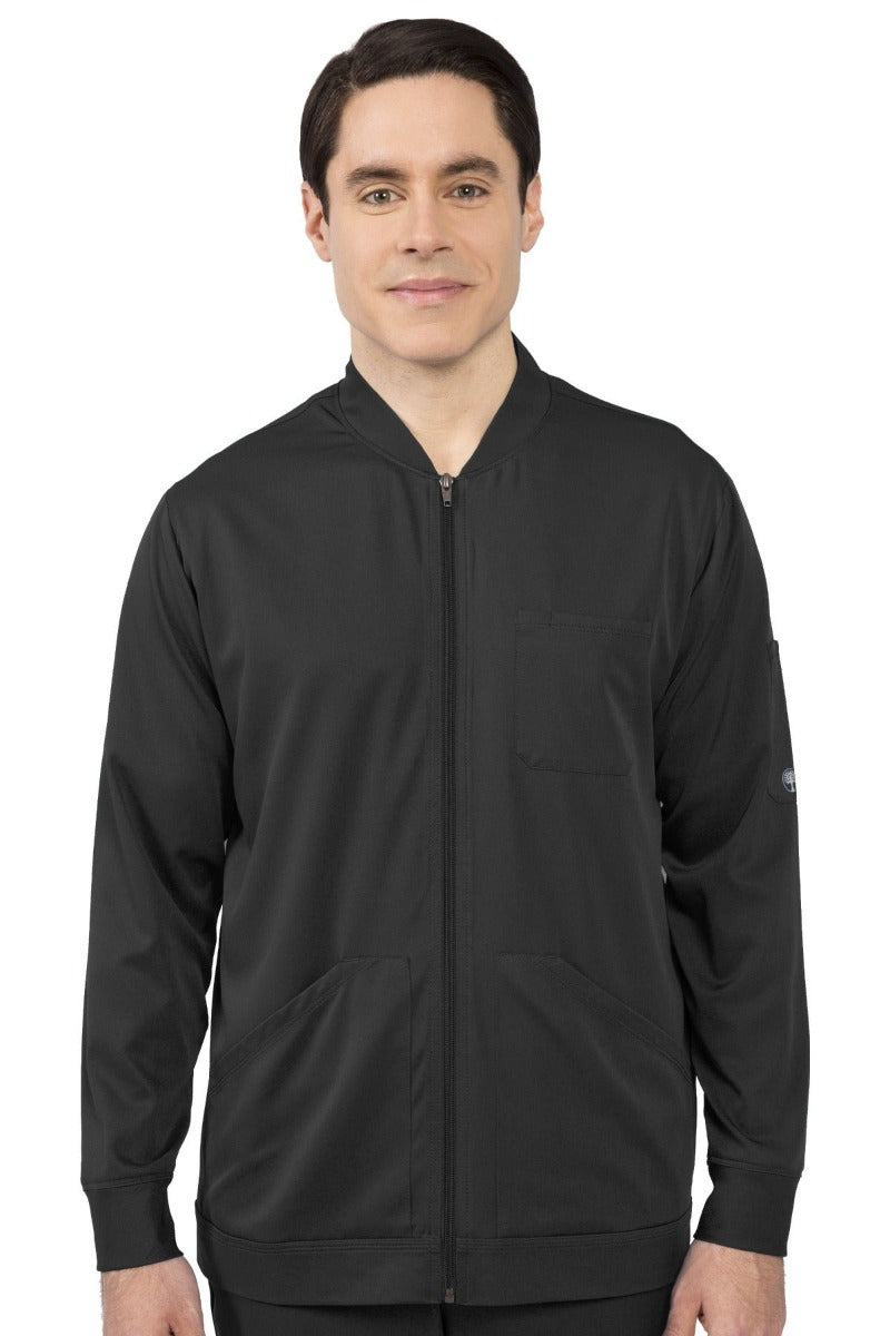 Black Healing Hands HH Works Michael men's scrub jacket style 5590 with zip front and multiple pockets.