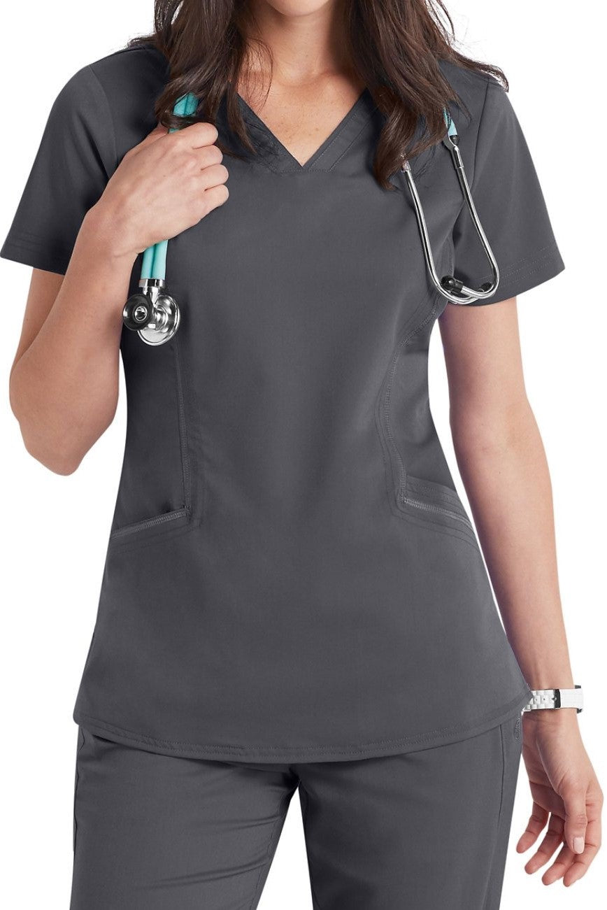 Healing Hands Purple Label 2304 Joni Women's V-Neck Scrub Top in Pewter Grey
