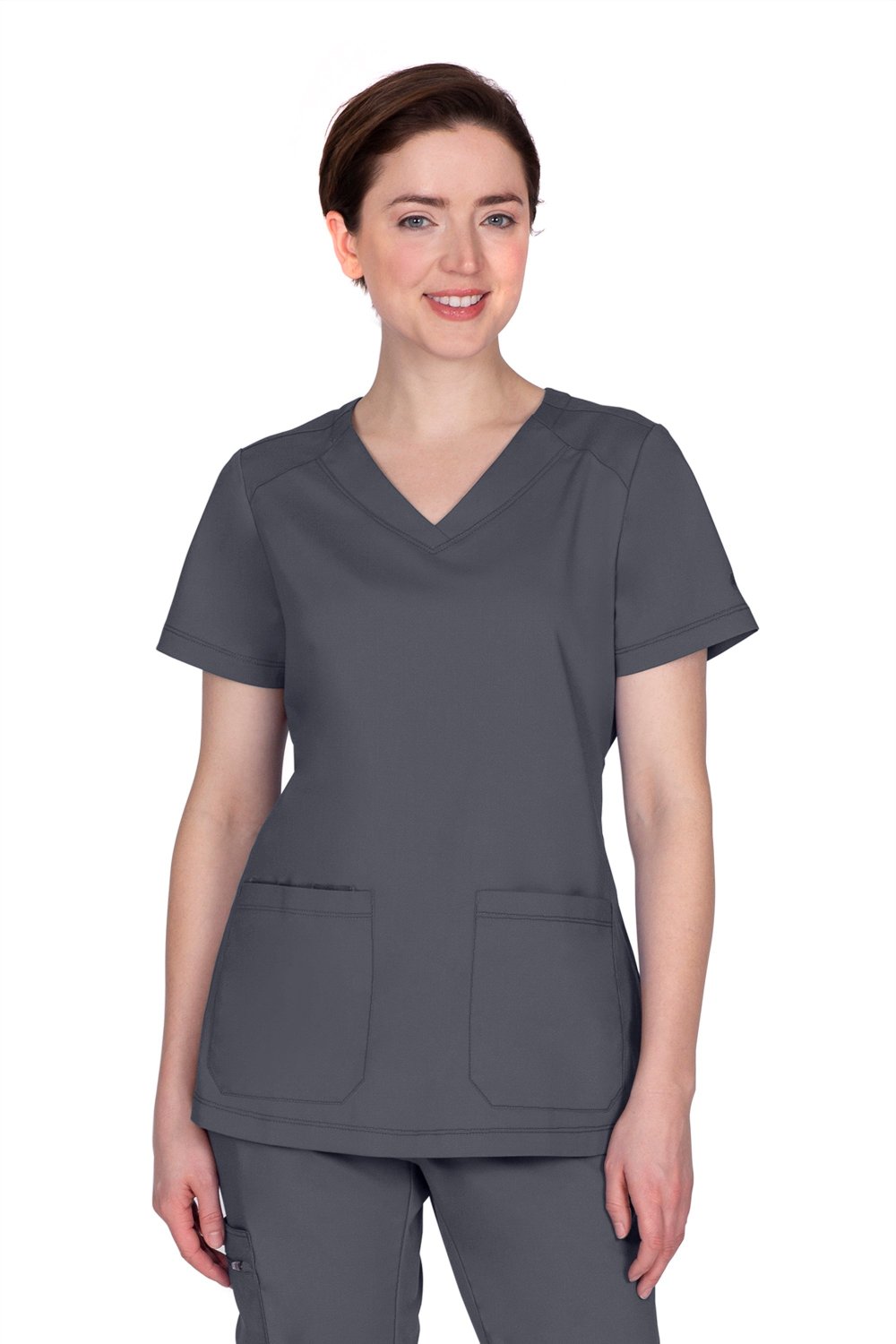 Healing Hands Purple Label Jill 2320 women's scrub top in pewter grey - premium medical scrubs with functional pockets.

