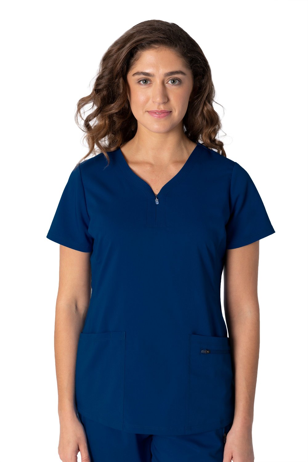 Healing Hands Purple Label 2341 Jeni Women's Scrub Top in Navy Blue — poly-rayon-spandex blend, 3 pockets, sizes XS–2XL.