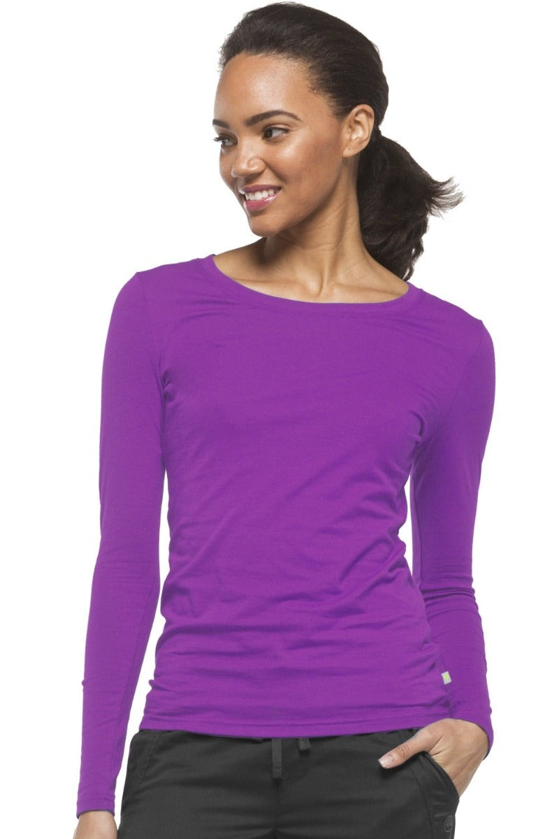 Healing Hands Melissa 5047 long sleeve underscrub tee in berry kiss — 57% cotton blend, slim layering fit for healthcare professionals