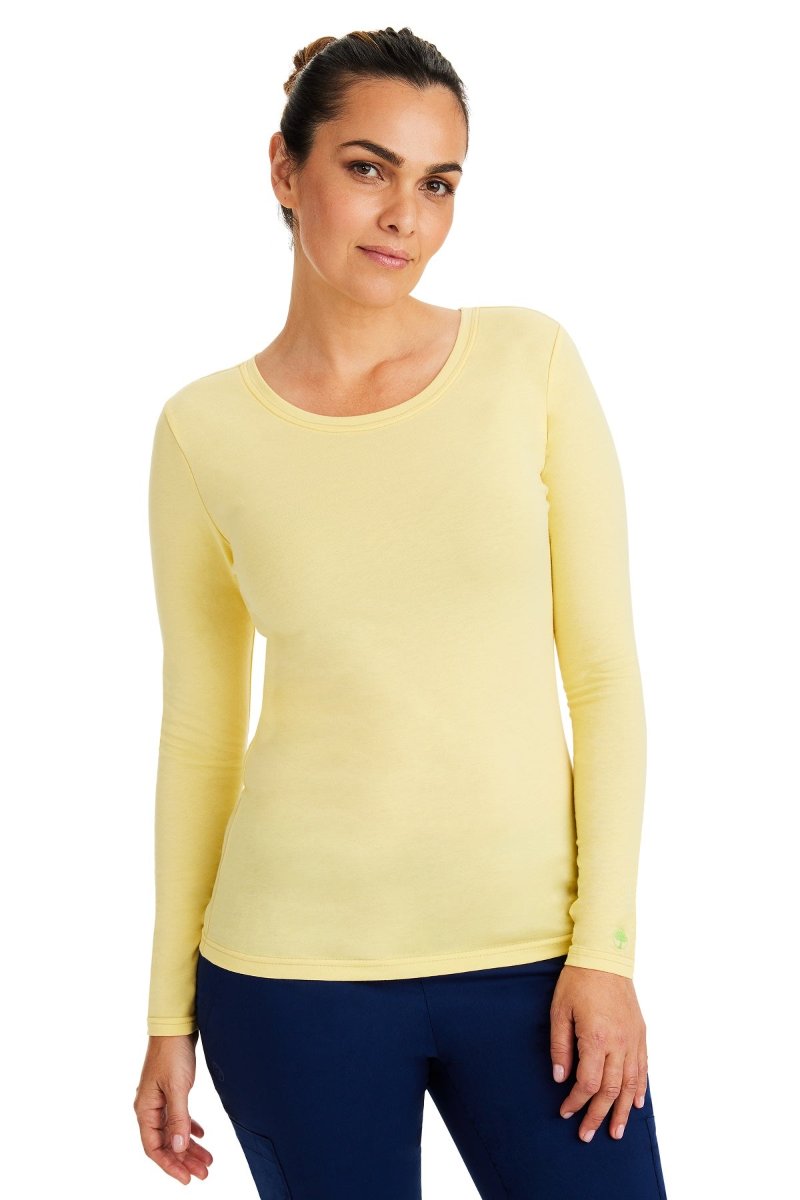 Healing Hands Melissa 5047 long sleeve underscrub tee in canary — 57% cotton blend, slim layering fit for healthcare professionals