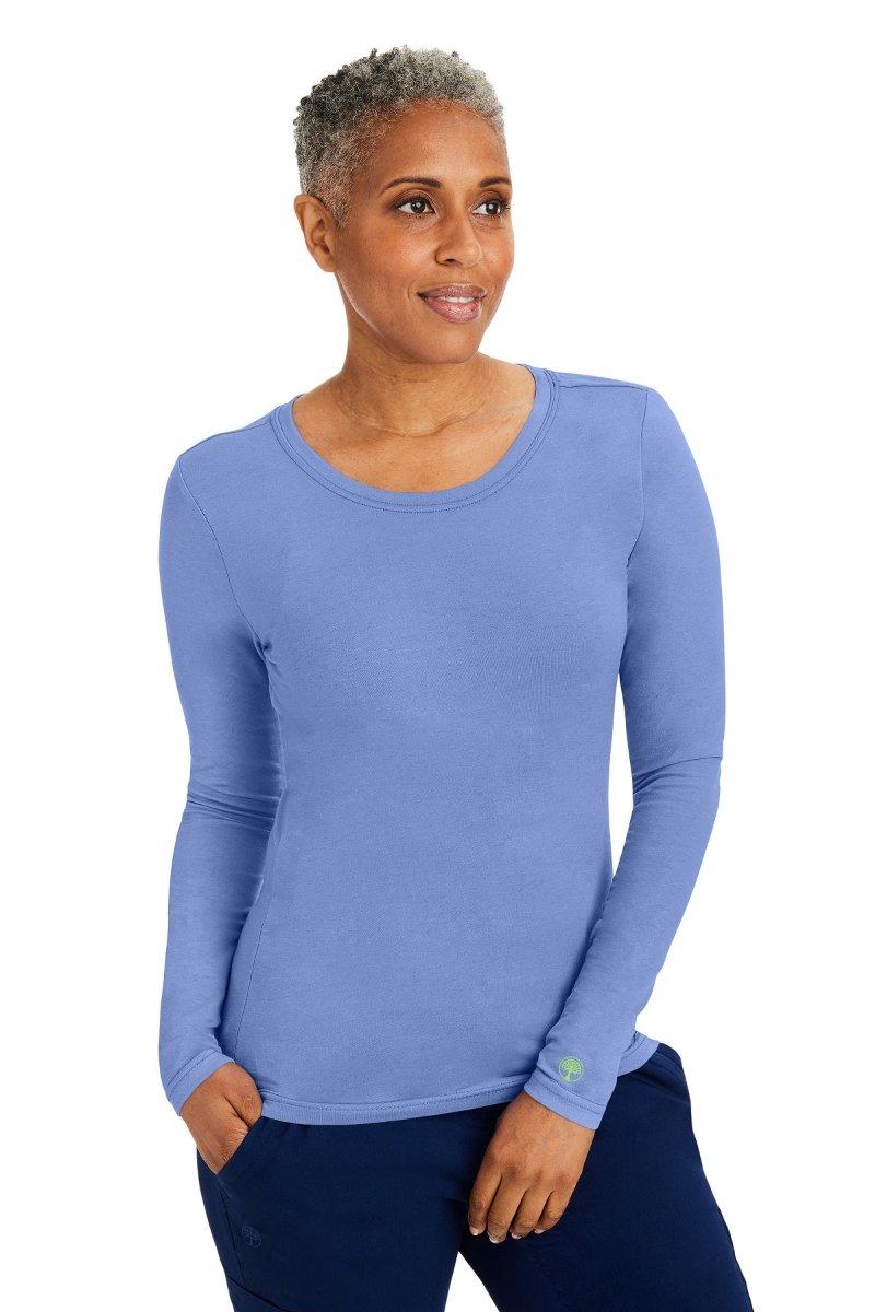 Healing Hands Melissa 5047 long sleeve underscrub tee in ceil blue — 57% cotton blend, slim layering fit for healthcare professionals