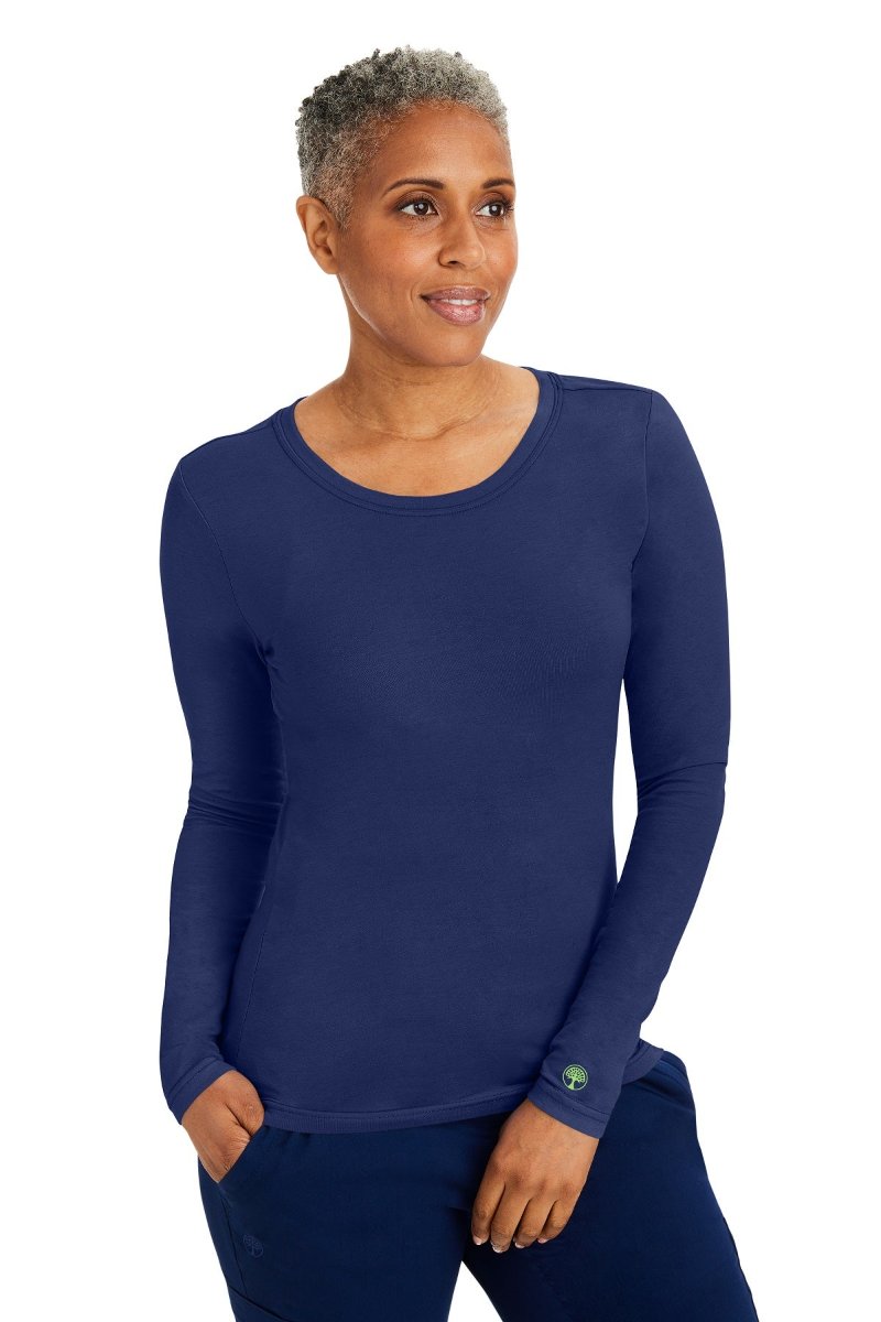 Healing Hands Melissa 5047 long sleeve underscrub tee in navy blue — 57% cotton blend, slim layering fit for healthcare professionals