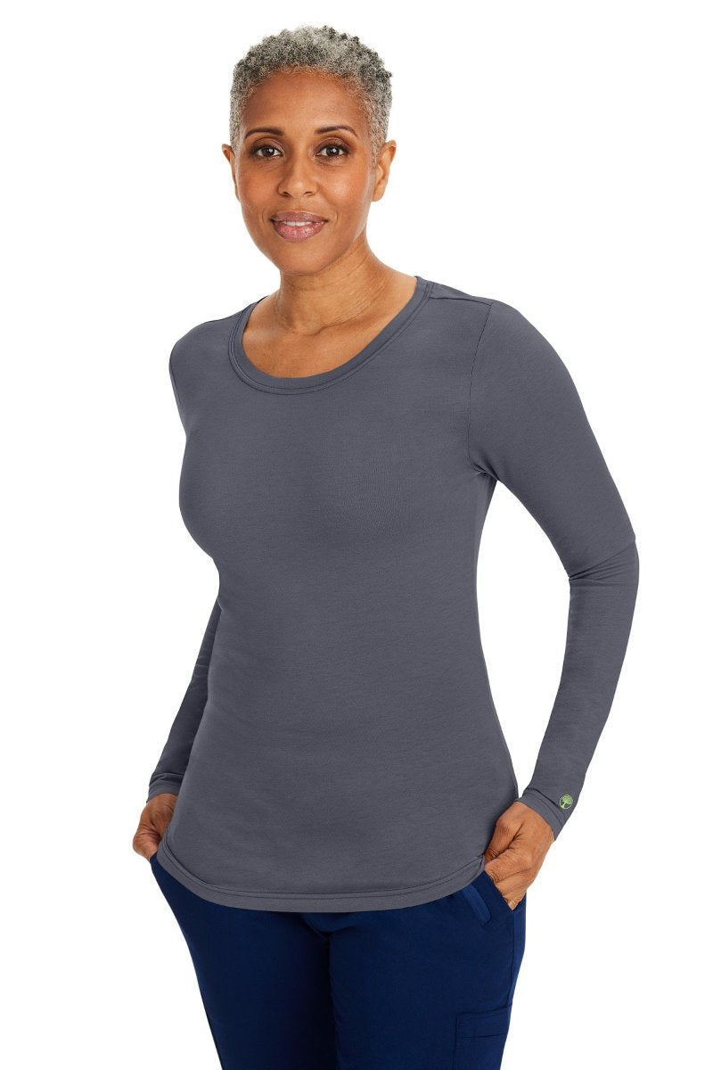 Healing Hands Melissa 5047 long sleeve underscrub tee in pewter grey — 57% cotton blend, slim layering fit for healthcare professionals
