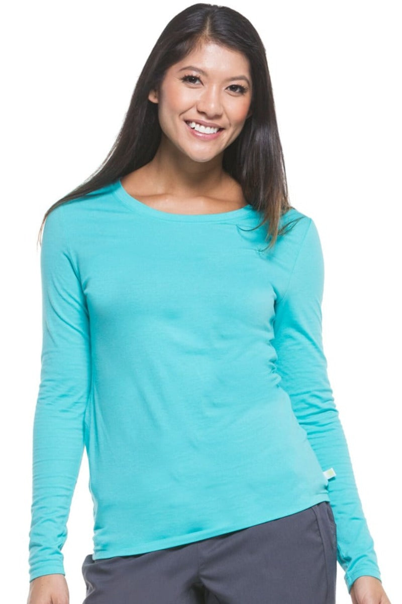 Healing Hands Melissa 5047 long sleeve underscrub tee in seaglass — 57% cotton blend, slim layering fit for healthcare professionals