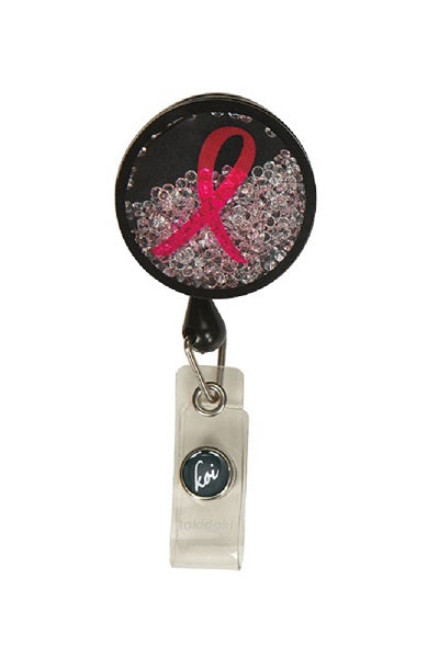 Koi Breast Cancer Research Foundation Badge Reel with retractable cord and snap badge holder at Parker's Clothing & Scrubs.