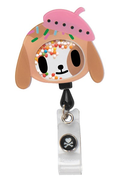 Koi Tokidoki Donutino Shaker Badge Reel with retractable cord and snap badge holder.