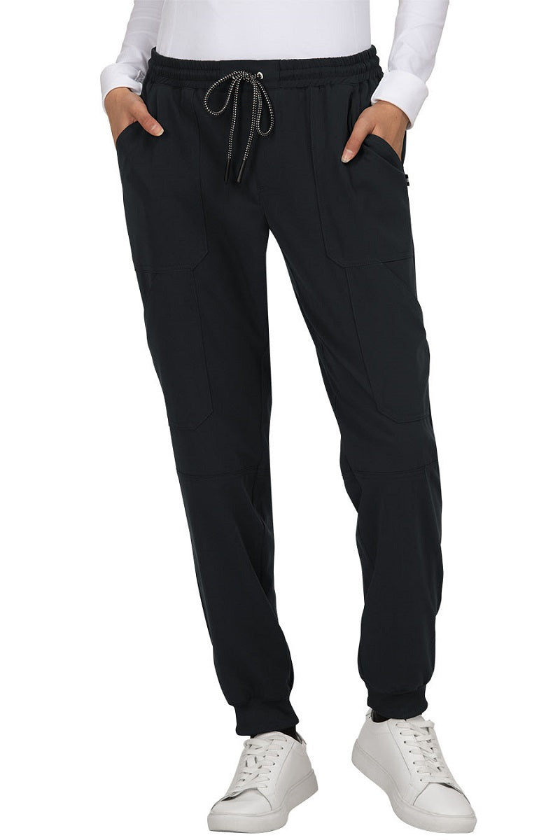 Koi 740 Good Vibe Jogger scrub pants in Black - professional healthcare joggers for nurses and medical staff.