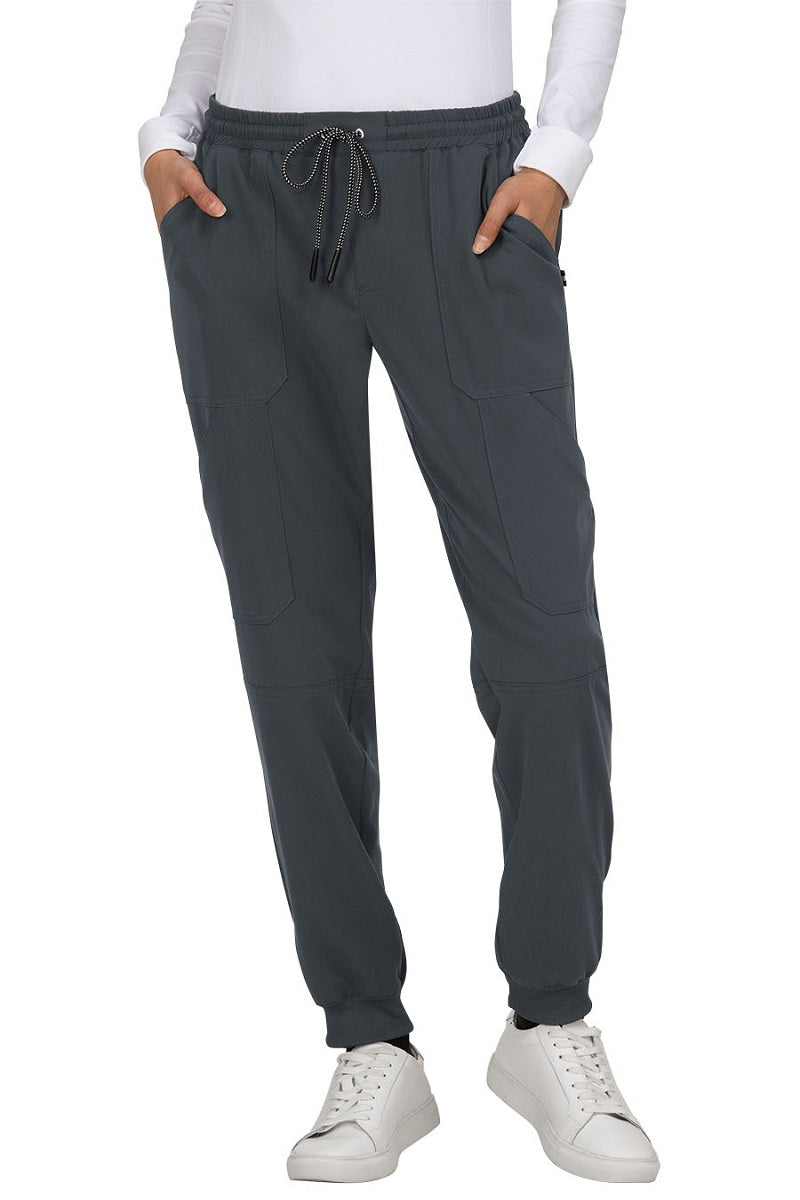 Koi 740 Good Vibe Jogger scrub pants in charcoal grey - comfortable medical joggers with multiple pockets.