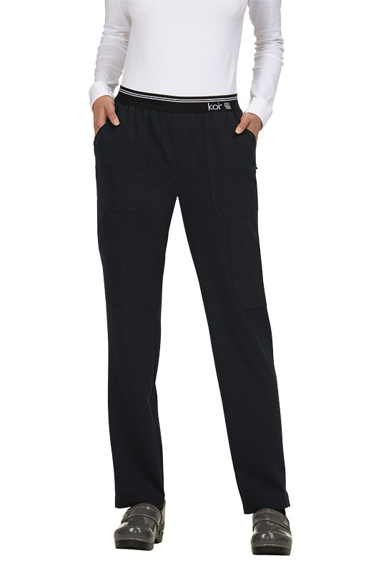 Koi Next Gen On The Run 738 scrub pants in black - 4-way stretch skinny leg medical scrubs for nurses and healthcare professionals.
