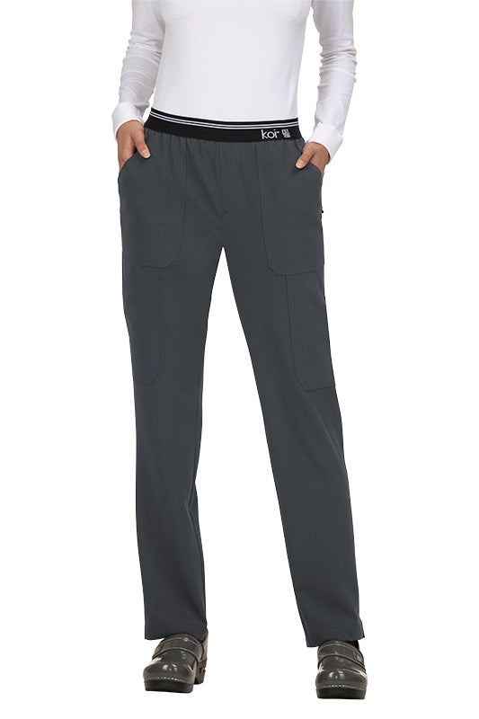 Koi Next Gen On The Run 738 scrub pants in charcoal grey - 4-way stretch skinny leg medical scrubs for nurses and healthcare professionals.