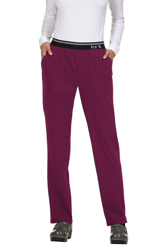 Koi Next Gen On The Run 738 scrub pants in wine - 4-way stretch skinny leg medical scrubs for nurses and healthcare professionals.
