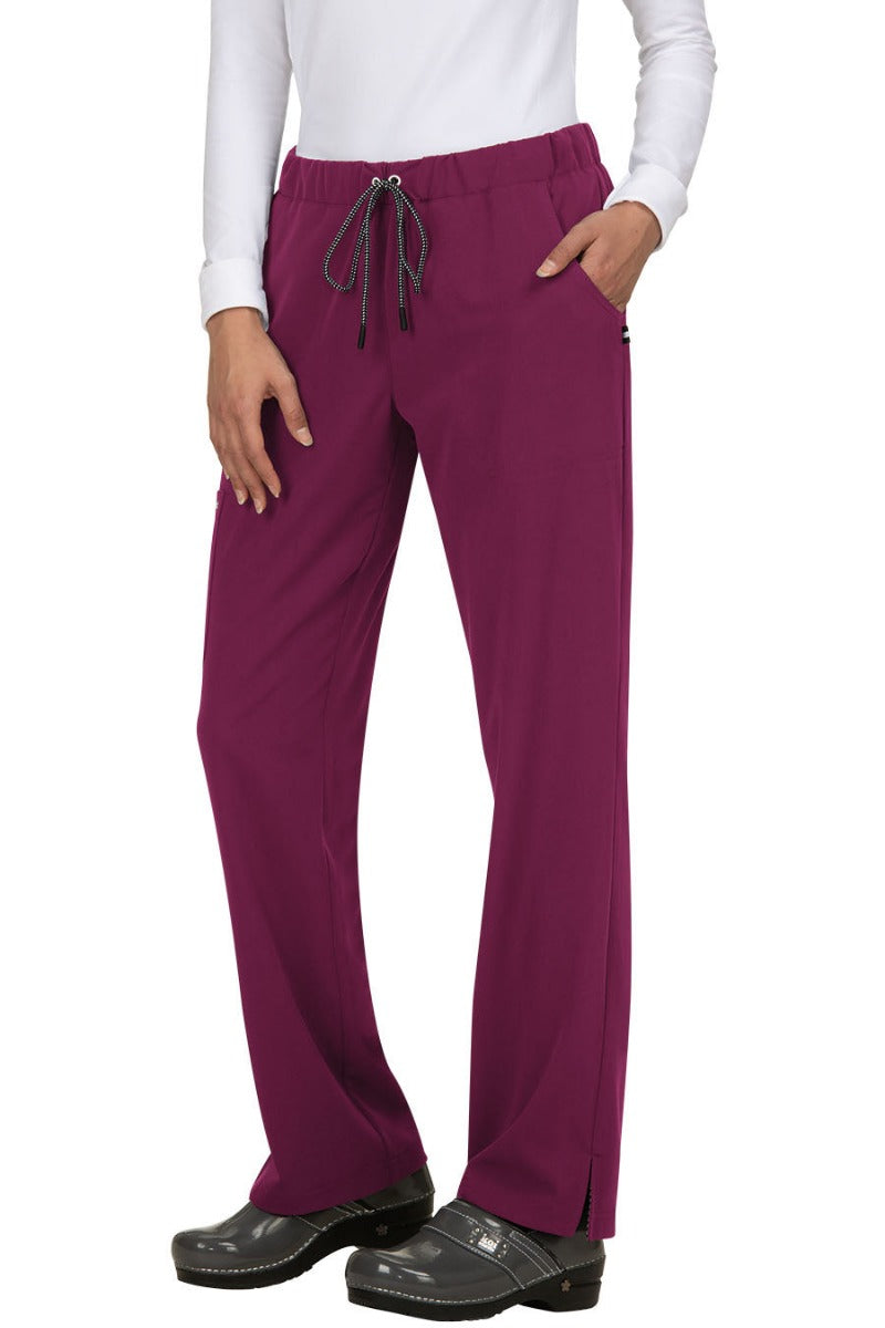 Koi Next Gen Everyday Hero 739 straight leg scrub pants in Wine – wrinkle-resistant medical scrubs for nurses and healthcare professionals.
