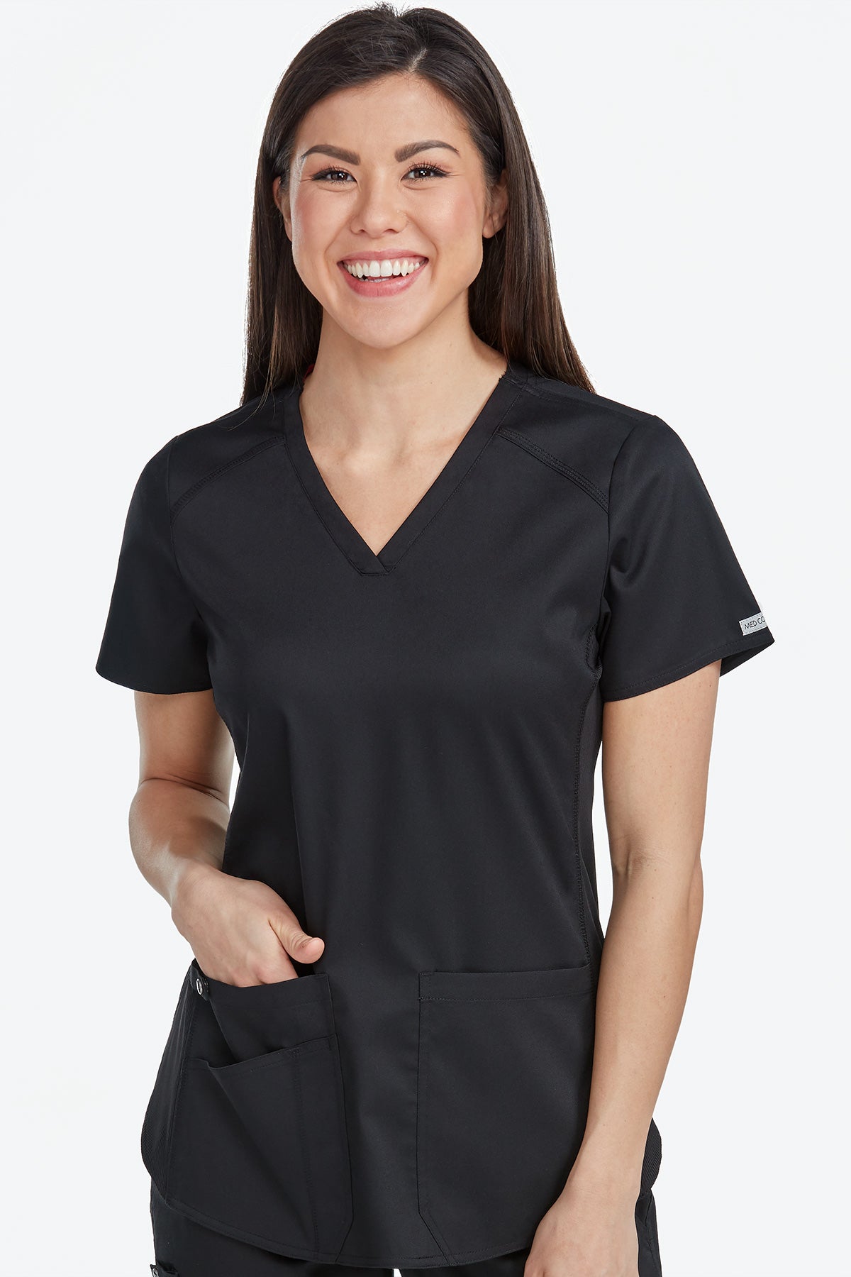 Med Couture Scrub Top Touch Shirttail V-Neck in Black at Parker's Clothing & Scrubs.