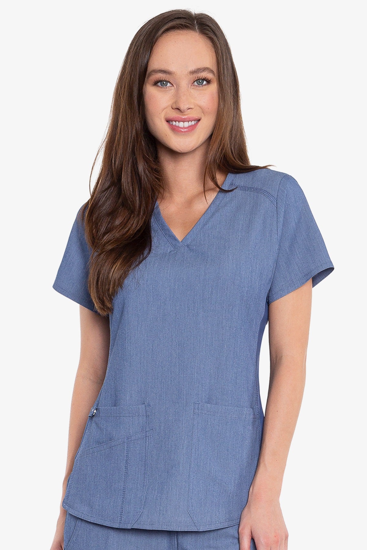 Med Couture Scrub Top Touch Shirttail V-Neck in Blue Heather at Parker's Clothing & Scrubs.
