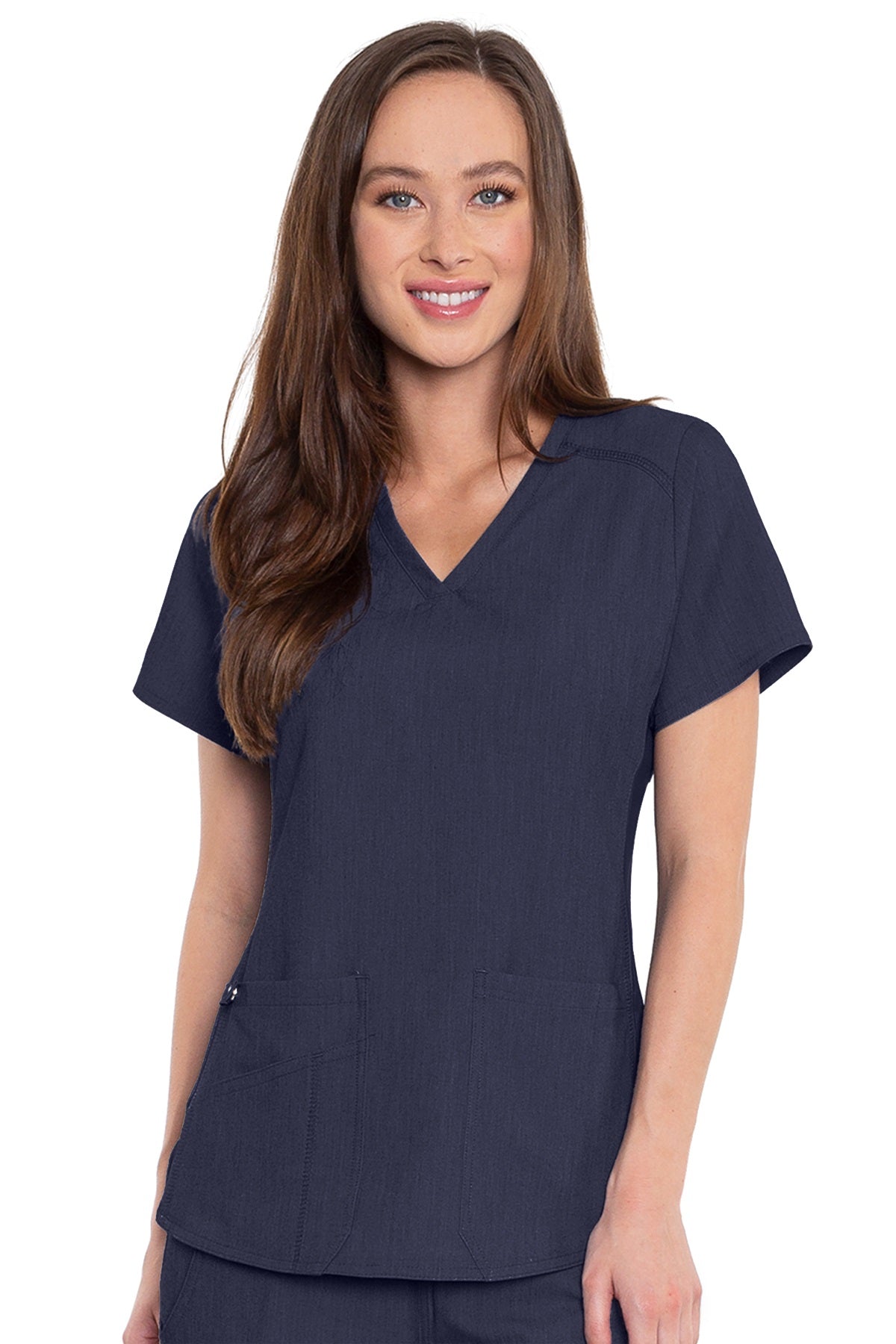 Med Couture Scrub Top Touch Shirttail V-Neck in Indigo Heather at Parker's Clothing & Scrubs.