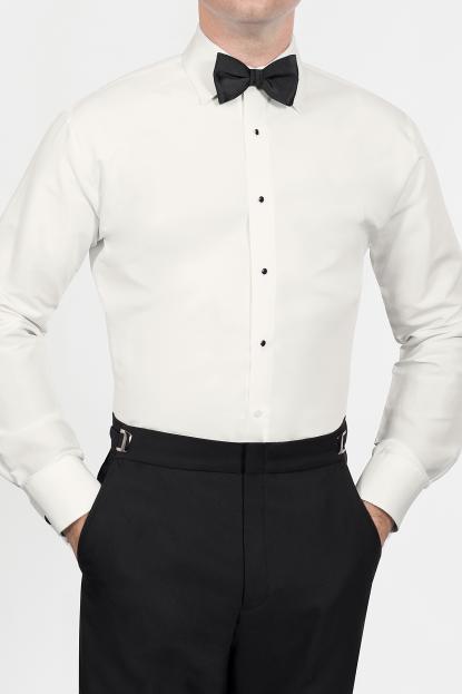 Tuxedo Shirt Fitted in Ivory at Parker's Clothing and Shoes.