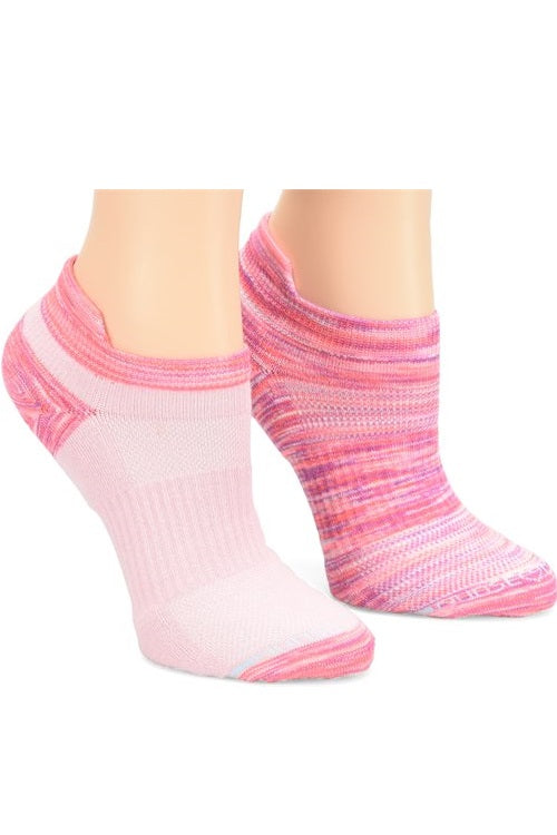Nurse Mates compression anklet socks 2-pack in Space Dye Pink, 15mmHg graduated compression energizes tired legs with strategic heel and toe cushioning and antimicrobial technology.
