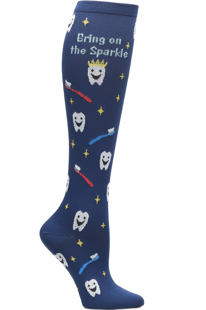Nurse Mates Dental Sparkle compression socks with tooth pattern - 12-14 mmHg mild compression for regular calves up to 17 inches, perfect for dental hygienists and dental professionals