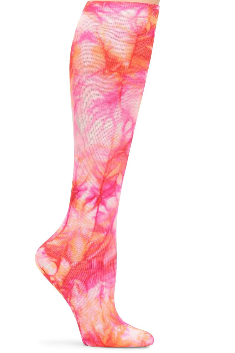Nurse Mates Fuchsia Flame compression socks in bright pink gradient - 12-14 mmHg graduated compression for regular calves up to 17 inches, vibrant color for nurses and healthcare workers