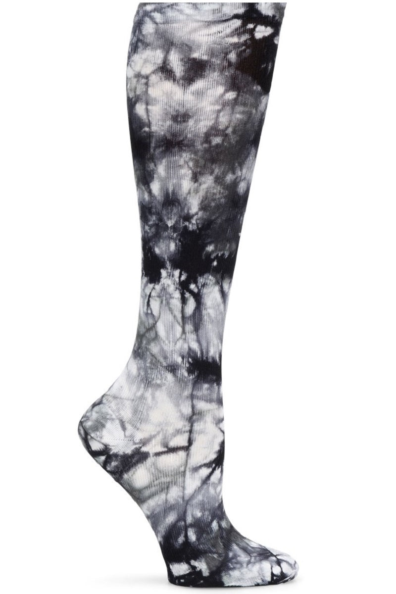 Nurse Mates grey and black tie-dye compression socks - 12-14 mmHg graduated compression for regular calves up to 17 inches, modern pattern for healthcare professionals