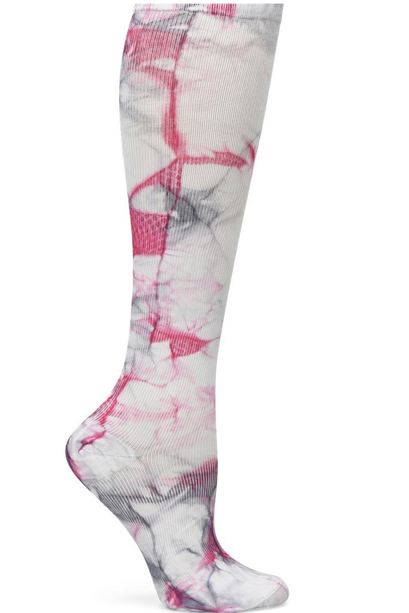Nurse Mates pink and grey compression socks in dual-tone gradient - 12-14 mmHg mild compression for regular calves up to 17 inches, soft color combination for nurses and healthcare professionals