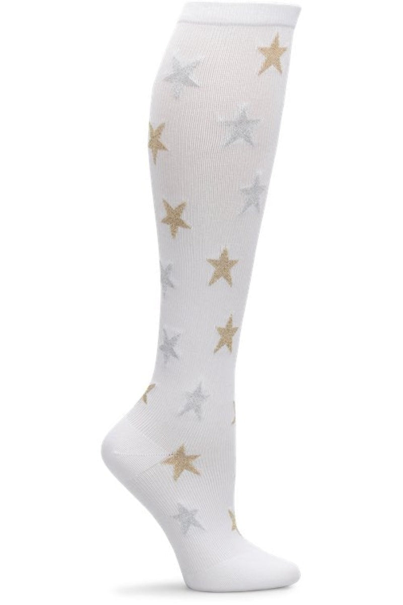 Nurse Mates Sparkle Stars compression socks with glitter stars - 12-14 mmHg graduated compression for regular calves up to 17 inches, sparkly celestial design for healthcare professionals