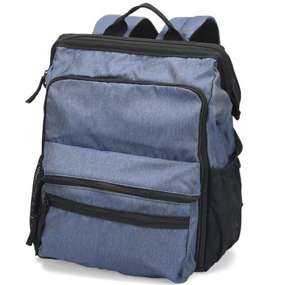 Nurse Mates Ultimate Nursing Backpack, classic denim blue fabric, casual yet professional nursing bag, versatile backpack for healthcare workers, everyday medical student essential
