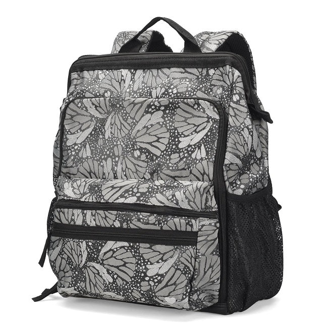 Nurse Mates Ultimate Nursing Backpack, jacquard butterfly pattern, elegant textured nursing bag, decorative medical professional backpack with nature-inspired design, sophisticated healthcare accessory
