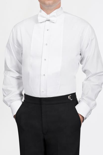 Tuxedo Shirt Pique Wing Collar and Pleated Front in White at Parker's Clothing and Shoes.