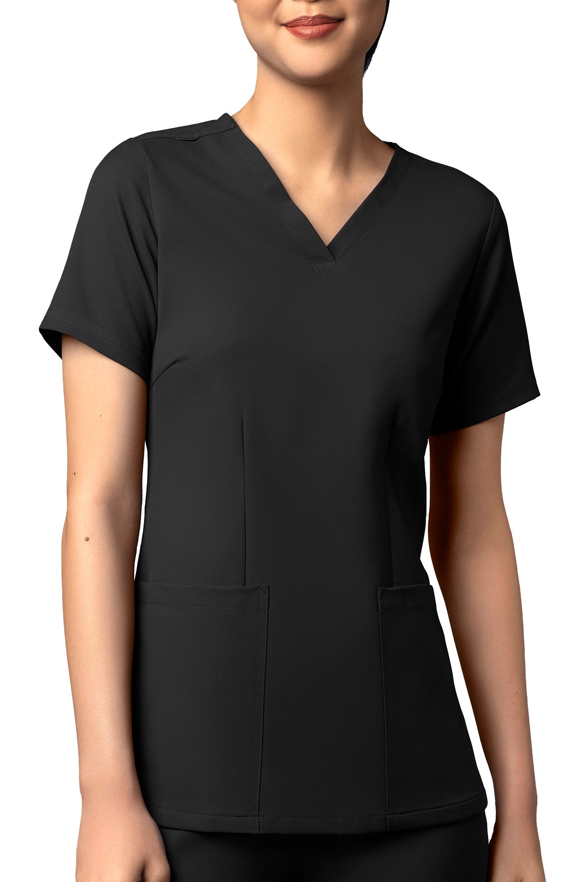 WonderWink Scrub Top Thrive Fitted 3-Pocket in black at Parker's Clothing and Shoes.