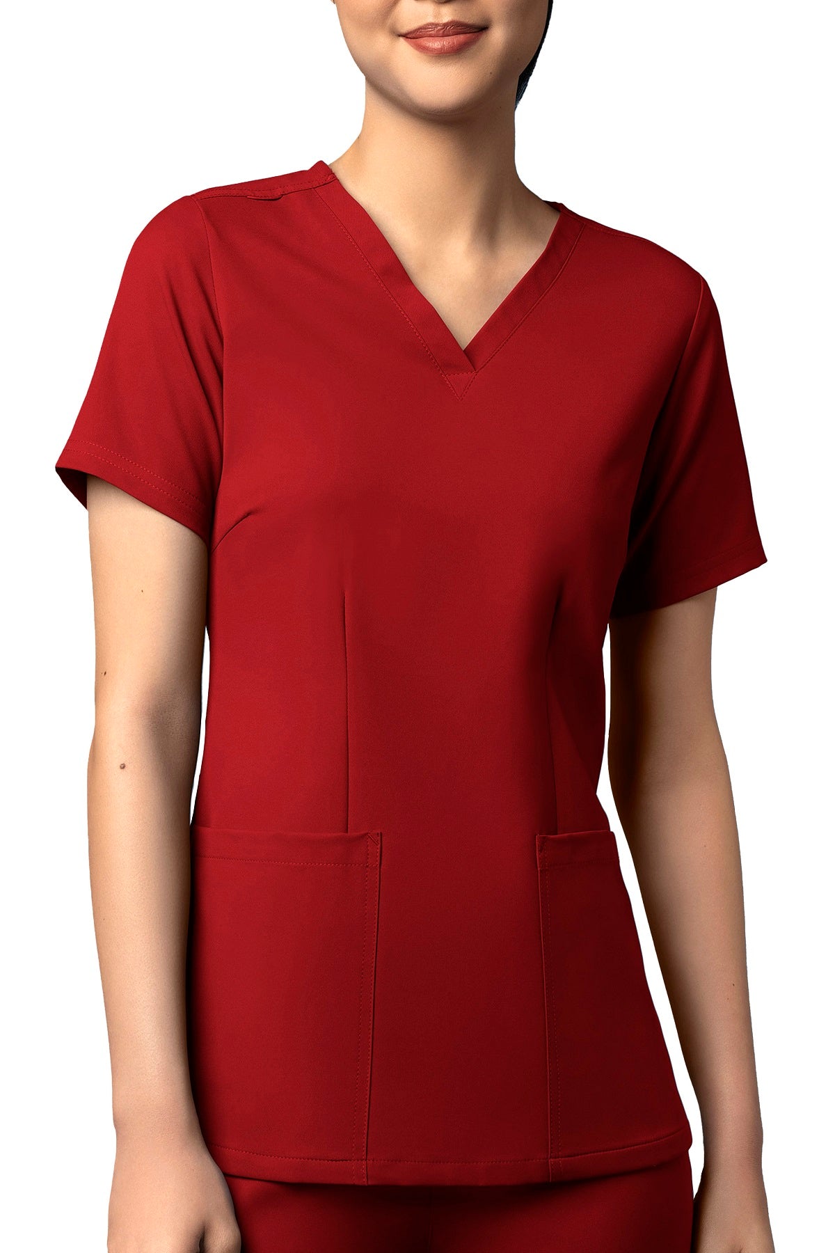 WonderWink Scrub Top Thrive Fitted 3-Pocket in burgundy at Parker's Clothing and Shoes.