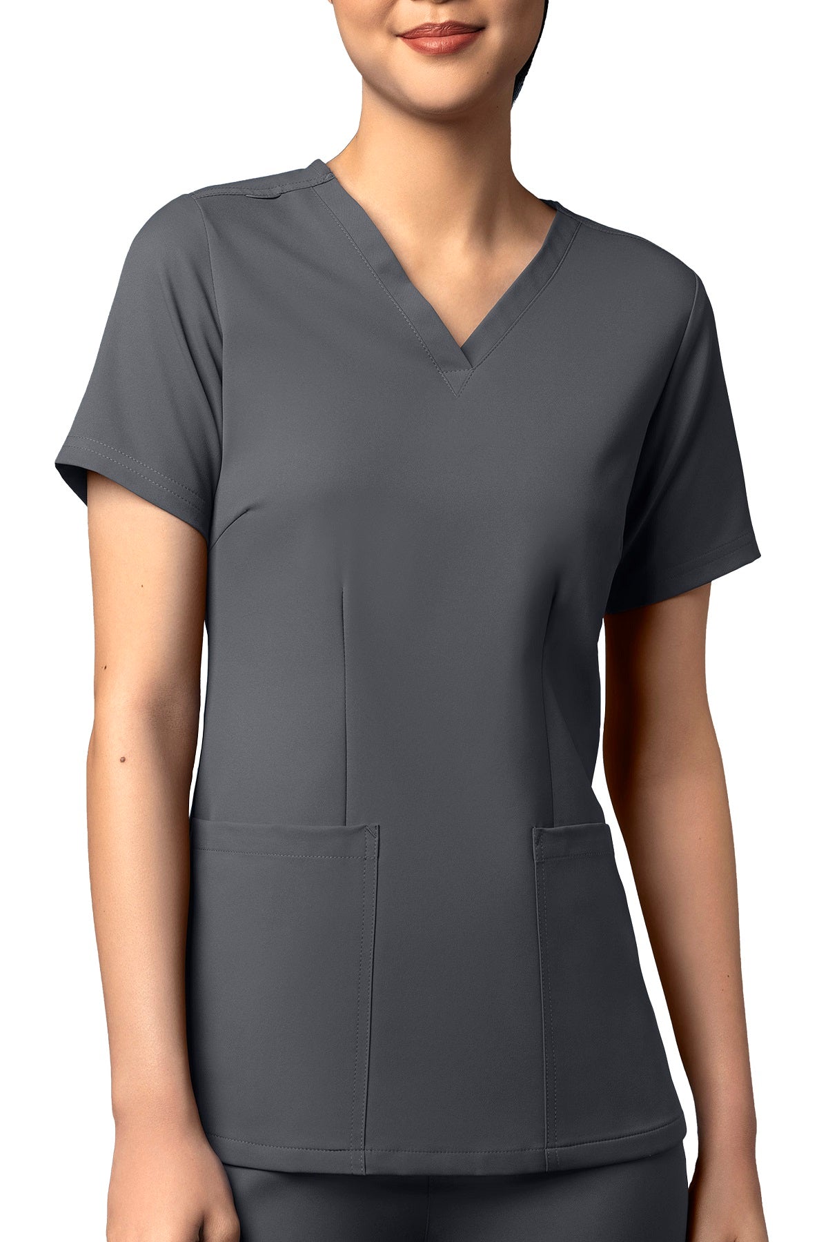 WonderWink Scrub Top Thrive Fitted 3-Pocket in pewter at Parker's Clothing and Shoes.