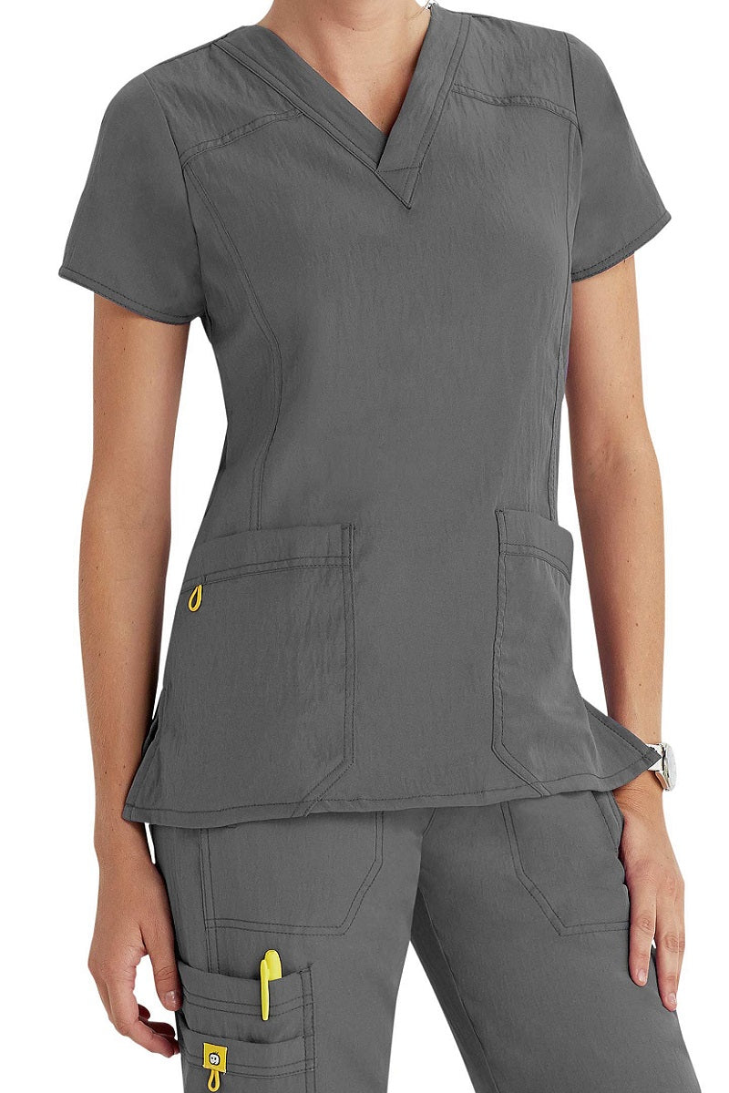 WonderWink Scrub Top Four-Stretch Sporty V-Neck in Pewter at Parker's Clothing and Shoes.