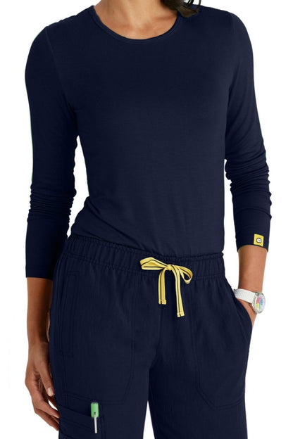 WonderWink Scrub Tee Silky Long Sleeve in Navy at Parker's Clothing & Scrubs