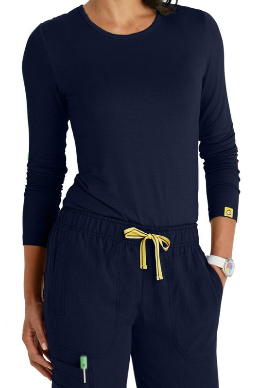 WonderWink Scrub Tee Silky Long Sleeve in Navy at Parker's Clothing & Scrubs